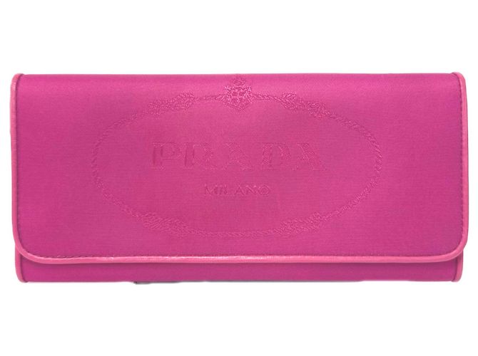 Prada Nylon Logo Long Wallet in Pink