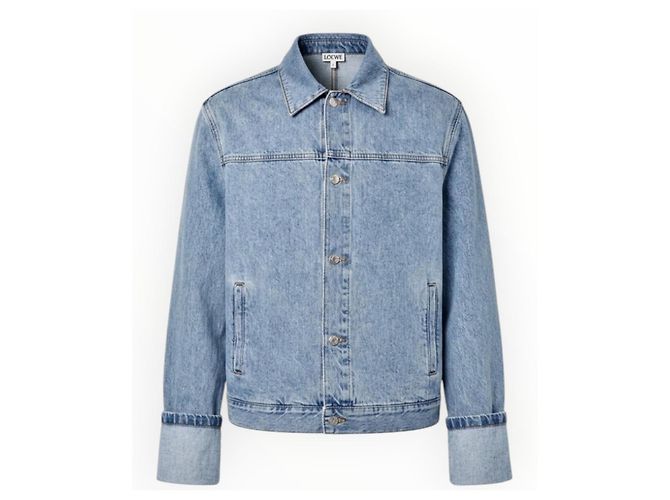 Loewe Anagram Denim Jacket with Leather Details Blue