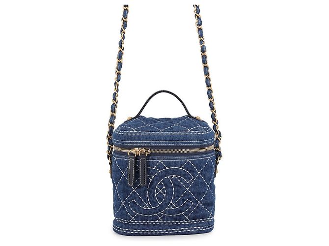Borsa a tracolla Chanel Matelassé in denim Blu navy