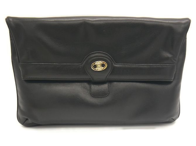 Céline Celine Blazon Leder-Clutch Schwarz
