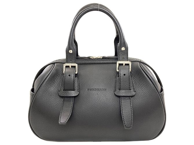 Bolsa de mão em couro com logo Burberry para mulheres Preto
