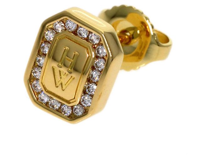 Pendiente único Harry Winston Logo Diamond en oro amarillo de 18K