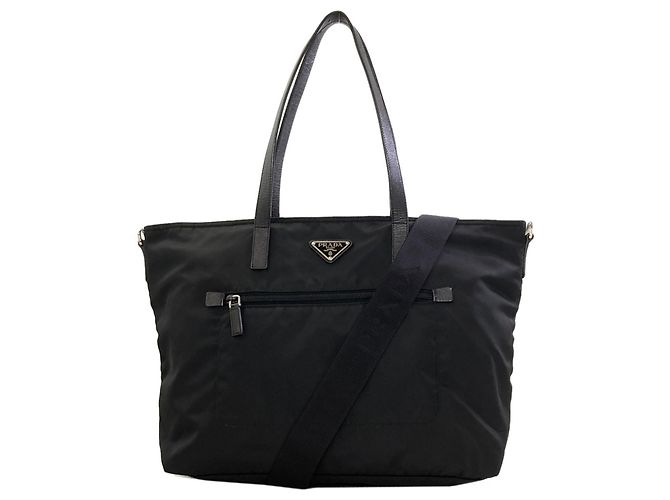 Prada Nylon Tote Bag Schwarz Rot
