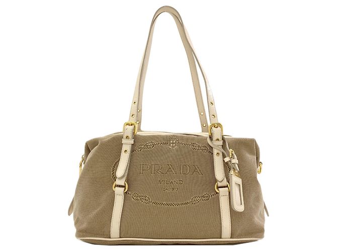 Tote Sac cabas Prada Logo en toile Marron Écru