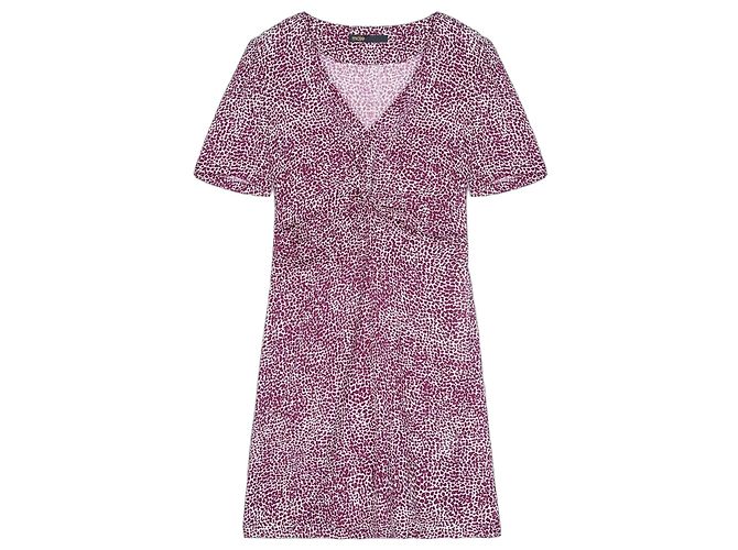 Maje Kleid mit Leopardenprint V-Ausschnitt Weiß Lila
