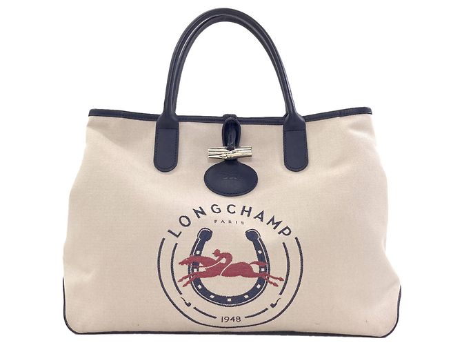 Sac cabas Longchamp Le Roseau Blanc Bleu Marine
