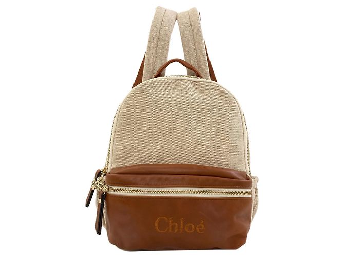 Chloé Kids Line Canvas Backpack Brown Beige