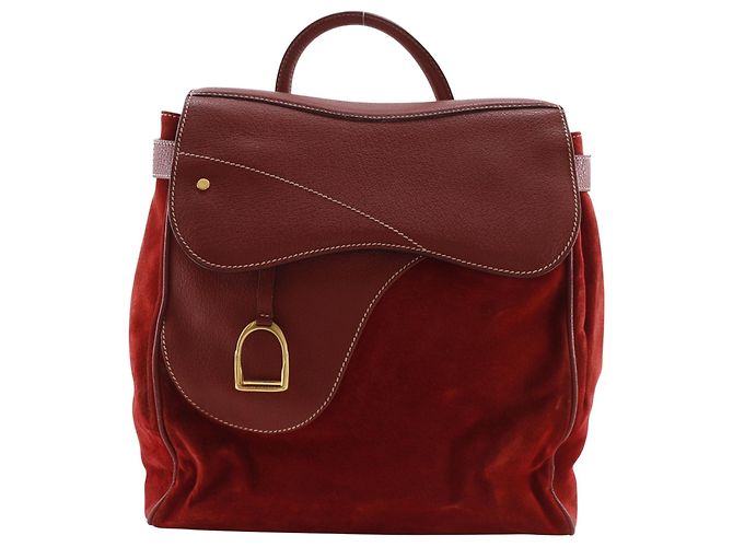 Gucci Red Suede and Leather Backpack