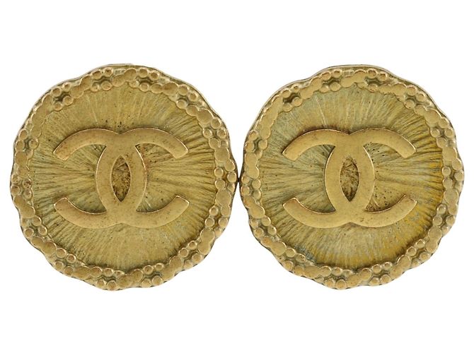 Chanel Coco Mark Gold Plated Clip Earrings Golden