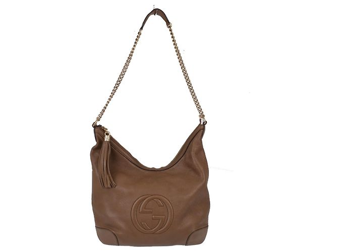 Gucci Soho Chain Hobo Leather Medium Castaño