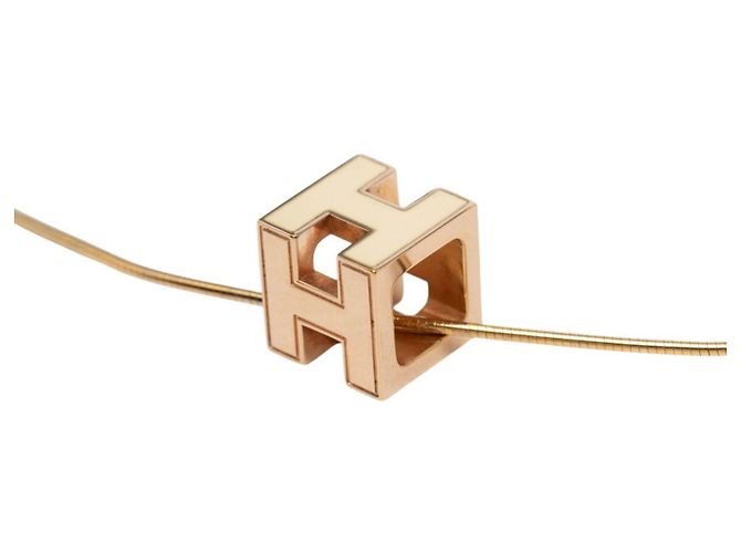 Hermès Colar Hermes Cage d'H H-Cube Branco Dourado
