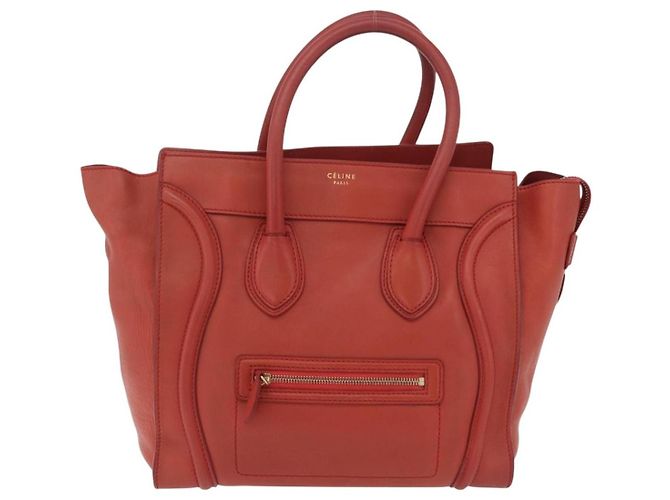 Céline Celine Luggage Suede Mini Rouge