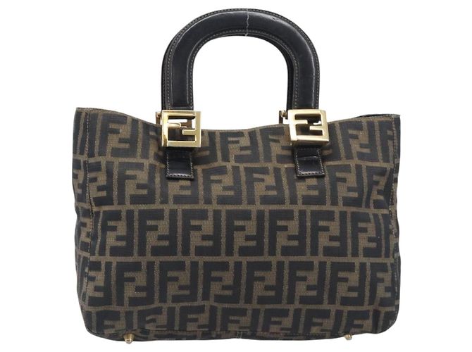 Fendi Vintage FF Handle Zucca Canvas Small Brown