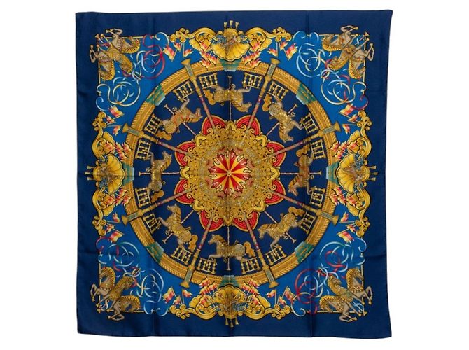 Hermès Carré 90 Luna Park Amusement Scarf Multicolore Blu navy