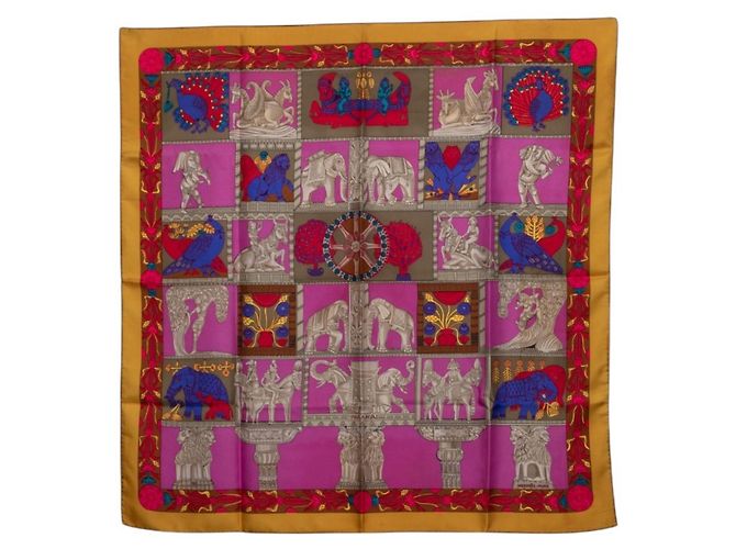 Hermès Hermes Carre 90 TORANA Tower Gate Scarf Rosa Multicolore