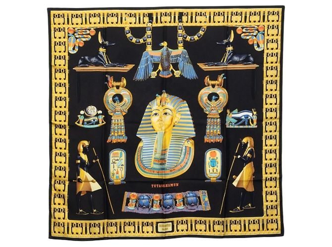 Hermès Lenço Hermes Carre 90 TUTANKHAMUN Preto