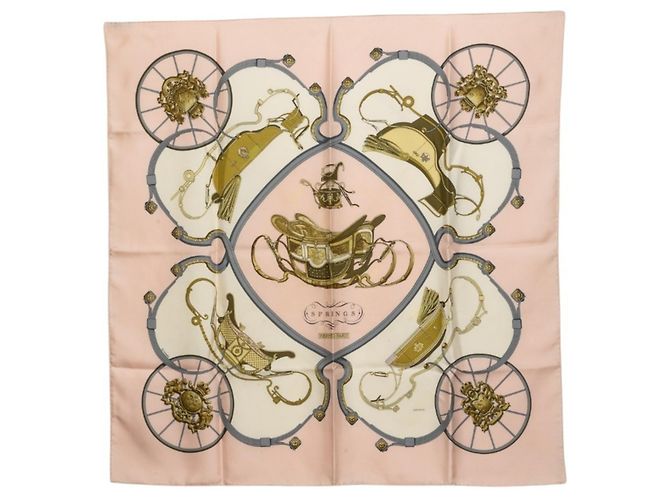 Hermès Lenço Hermes Carre 90 Springs Rosa Multicor
