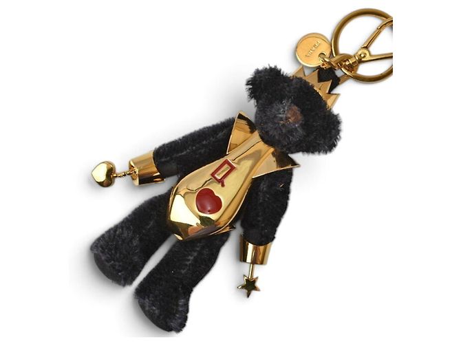 Porte-clés Prada avec Bear Trick Lucky Star Robot Noir Doré