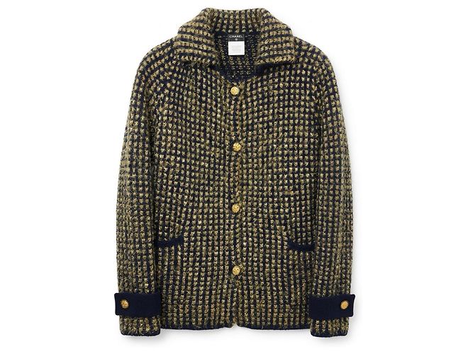 Giacca Chanel Tweed Moscow Blu Navy e Oro D'oro Blu scuro