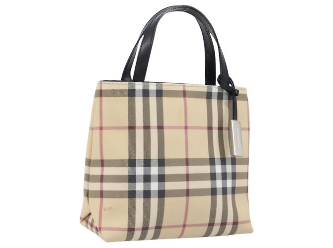 Borsa a mano BURBERRY Nova Check PVC Beige Silver Auth 205321 Argento