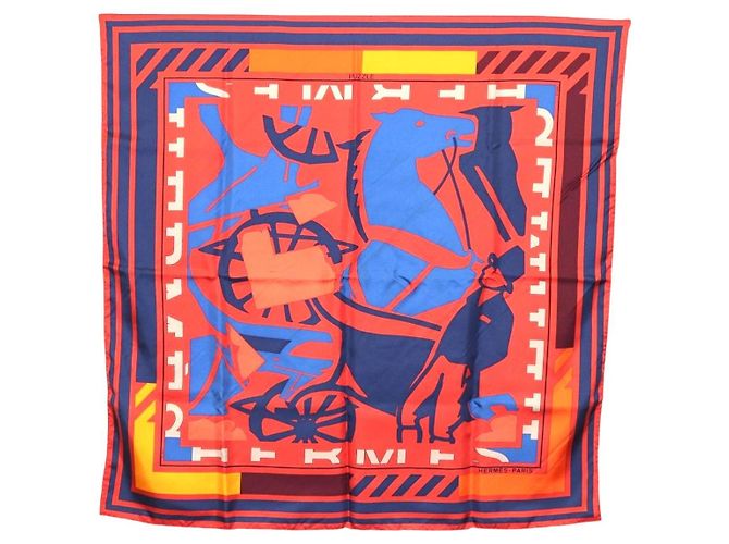 Hermès Lenço HERMES Carre 90 "PUZZLE" Seda Laranja Auth 206427M