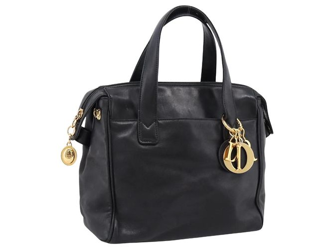 Borsa Christian Dior in pelle nera e oro Auth 205255A