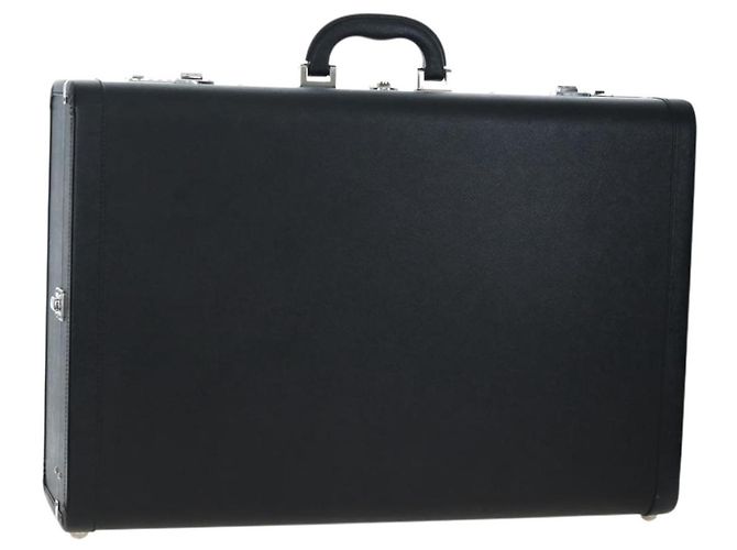 PRADA Trunk Saffiano leather Black Silver Auth 206701V Silvery
