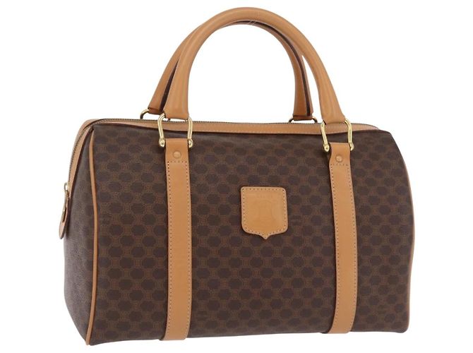 Céline Sac à main CELINE Macadam Canvas PVC Leather Brown Gold Auth 205250V