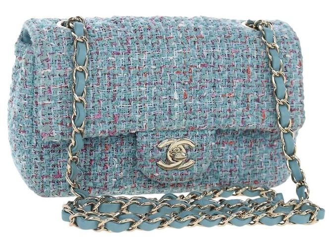 CHANEL Chanel 19 Dixneuf Borsa a tracolla con catena in tweed blu e oro CC Auth BA16208SM Blu chiaro