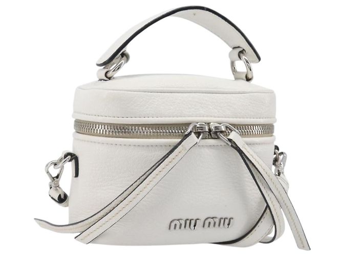 Sac à épaule Vanity Miu Miu en cuir 2 voies Blanc Argent Auth 206320A Argenté