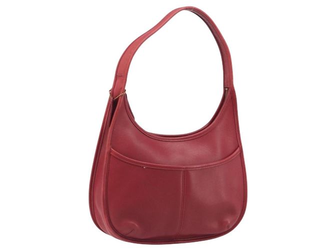 Bolsa de Ombro Coach em Couro Vermelho e Ouro Auth 205341A Dourado
