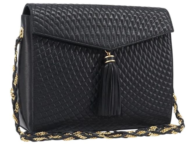 Borsa a tracolla con catena Bally in pelle nera e oro autentica 206785A Nero D'oro