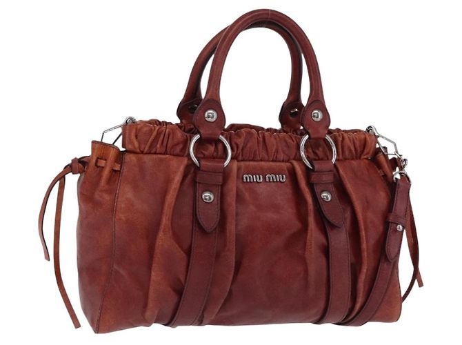 Miu Miu Handtasche Leder 2way Braun Silber Authentisch 167652M