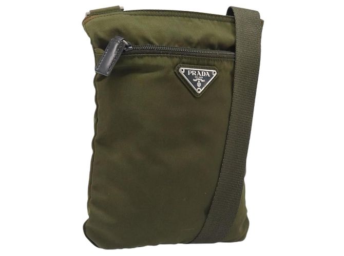 Bolsa de Ombro PRADA Nylon Green Silver Auth 205348A Prata Verde