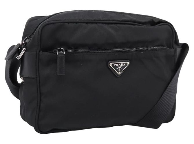 Sac à épaule PRADA Nylon Black Silver Auth 205066A Noir Argenté