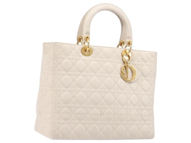 Christian Dior Canage Handtasche Leder Weiß Gold Auth bs37499