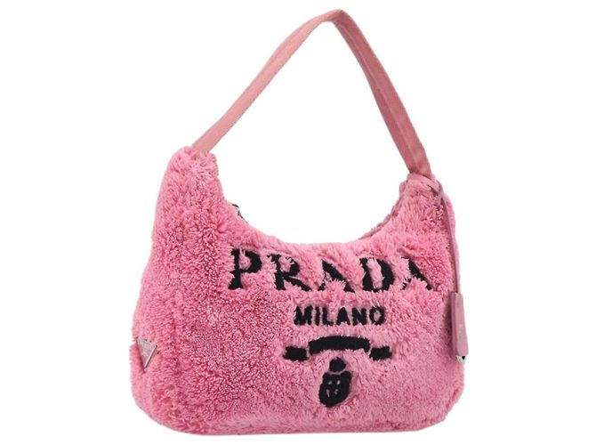 PRADA Accessory Pouch Pile Pink Silver Auth 207550V Silvery