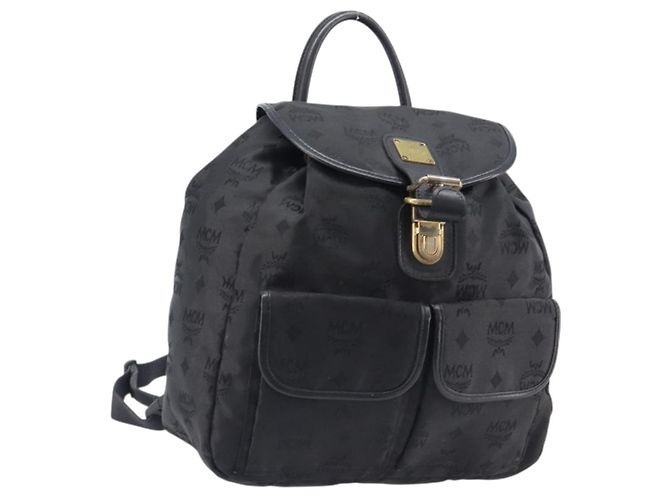 Sac à dos MCM Vicetos Logogram Nylon Black Gold Auth bs37198 Noir Doré