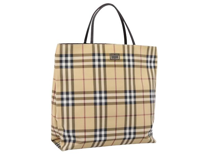 BURBERRY Nova Check Handtasche PVC Leather Beige Silver Auth ka6453 Silber