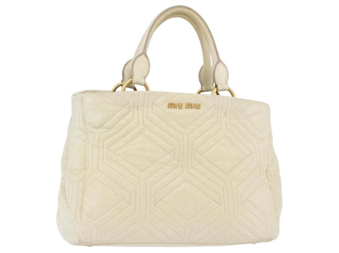 Bolsa de mão Miu Miu em couro Ivory Gold Tone Auth 207589A