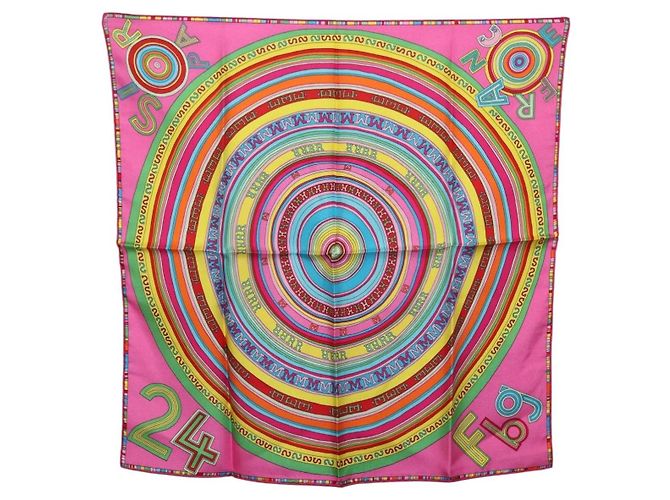 Hermès Lenço HERMES Carre 45 Seda Rosa Multicolor Auth ki6862M Multicor