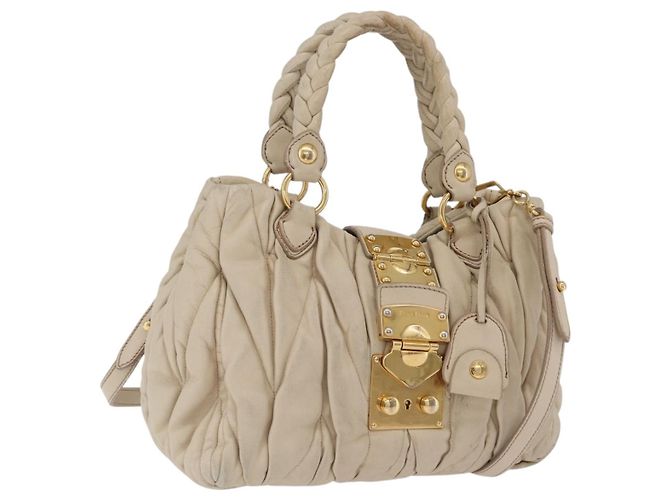 Miu Miu Matelassé Handtasche Leder 2way Beige Gold Auth 167655A
