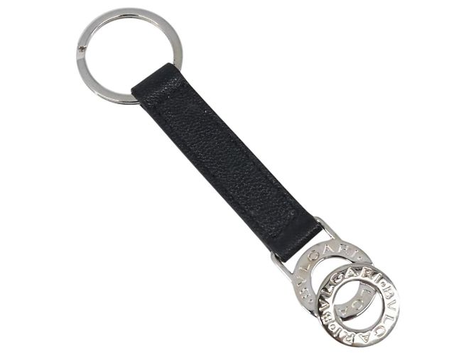 Bulgari BVLGARI Strap Leather Black Silver Auth 204283A Noir Argenté