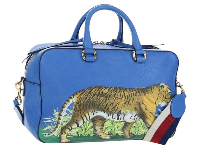 GUCCI Handtasche aus Leder 2way Blau Gold Auth LN209SAM