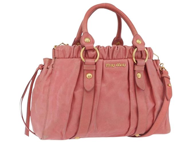 Bolsa de Mão Miu Miu em Couro 2way Rosa Dourado Auth 167649M