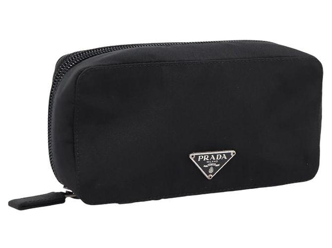 PRADA Pouch Nylon Black Silver Auth 205204A Silvery