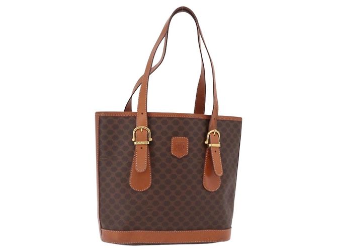 Céline Saco Tote CELINE Macadam PVC Castanho Tom Dourado Auth ka6459 Marrom