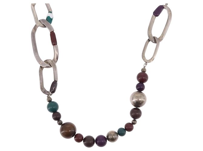 Collana CHANEL Metallo Argento Multicolor CC Auth bs37084 Multicolore