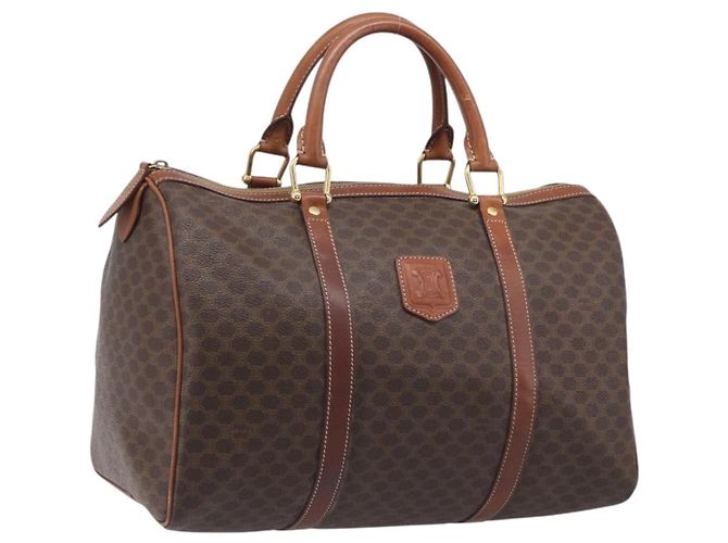 Céline Bolsa Boston CELINE Macadam Canvas PVC Couro Marrom Dourado Auth 205213V