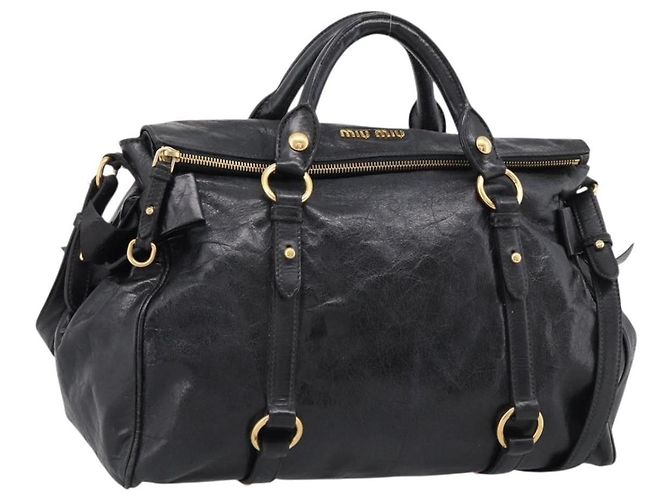 Sac à main Miu Miu Vitellolux 2way Black Gold Auth 206870V